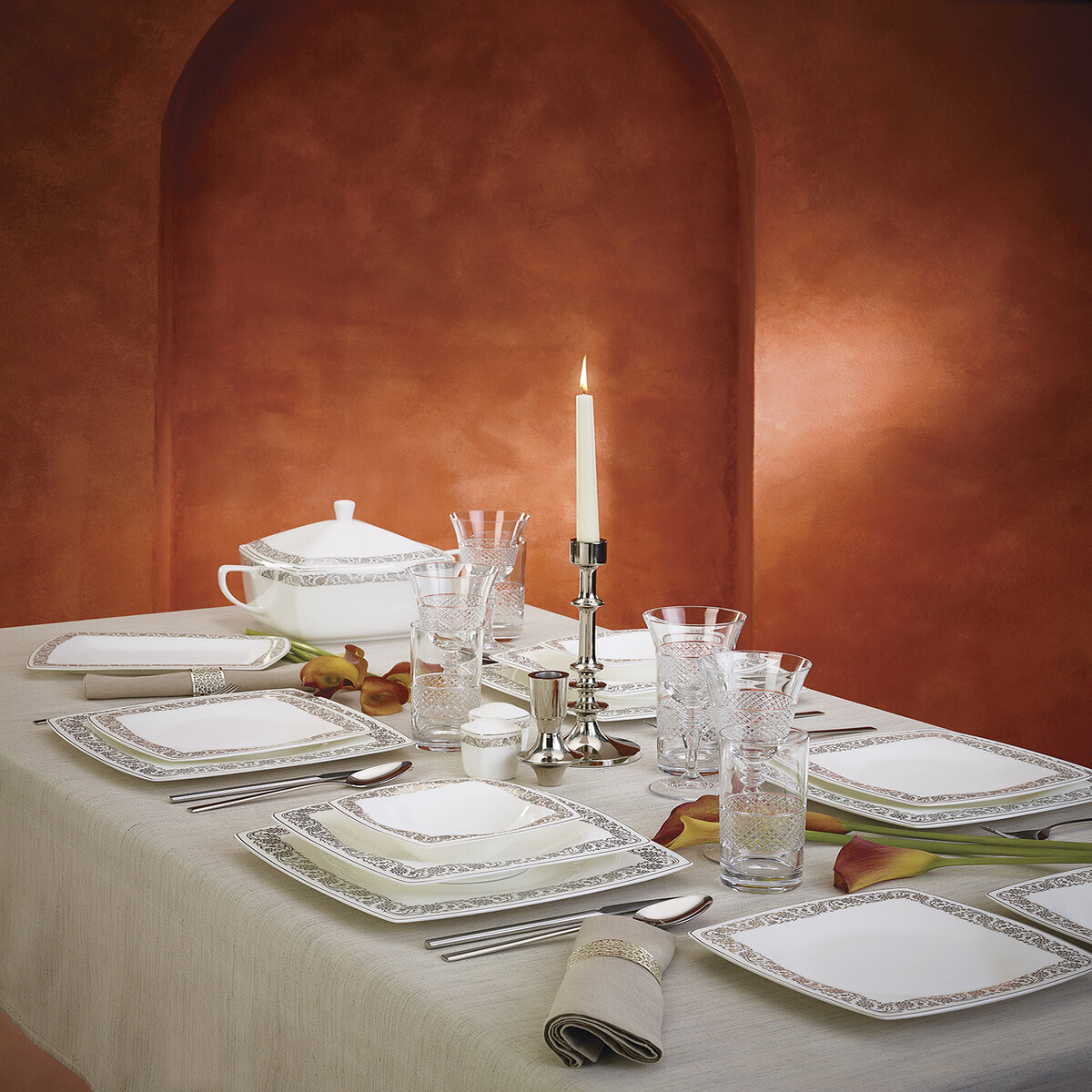KARACA FINE PEARL TROVE 62 PIECES DINNER SET SQUARE