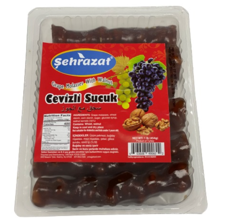 SEHRAZAT Grape Molasses with Walnut (Cevizli Sucuk) 454g