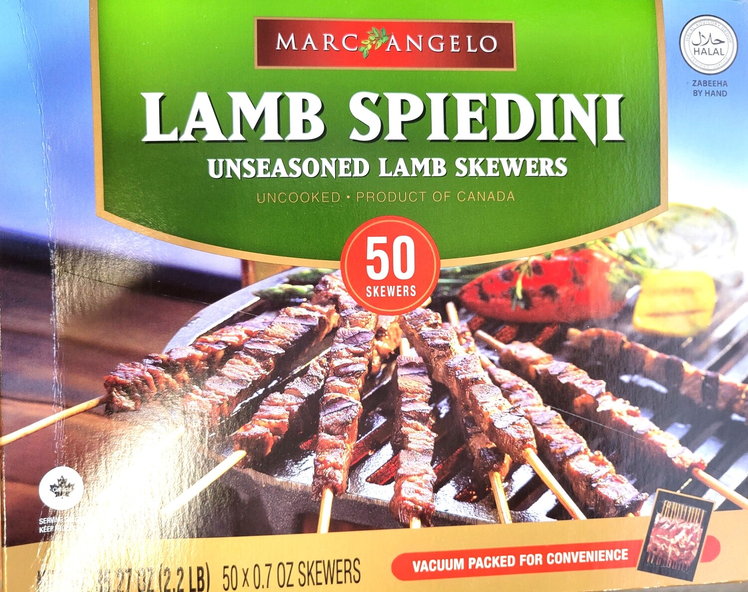 Marc Angelo Lamb Spiedini Unseasoned Lamb Skewers 50 pieces - Halal -Zabiha by Hand 2.2lbs Total