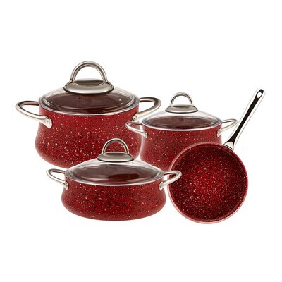 Karaca Bio Granit Bereket Induction Based Red 7 Pieces Pro Cookware Set Non-toxic