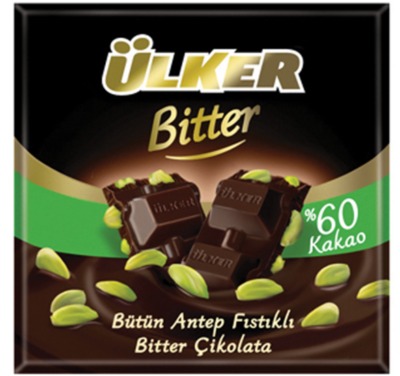 ULKER Bitter Sweet %60 with Pistachio Chocolate Bars 65g