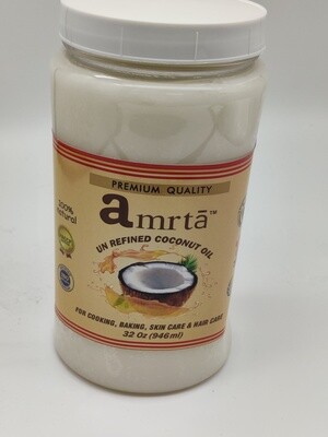 Amrta Un Refined Unrefined Coconut Oil - 16 oz - For Cooking, Baking, Skin Care and Hair Care- %100 natural - Cruelty-Free - Vegan
