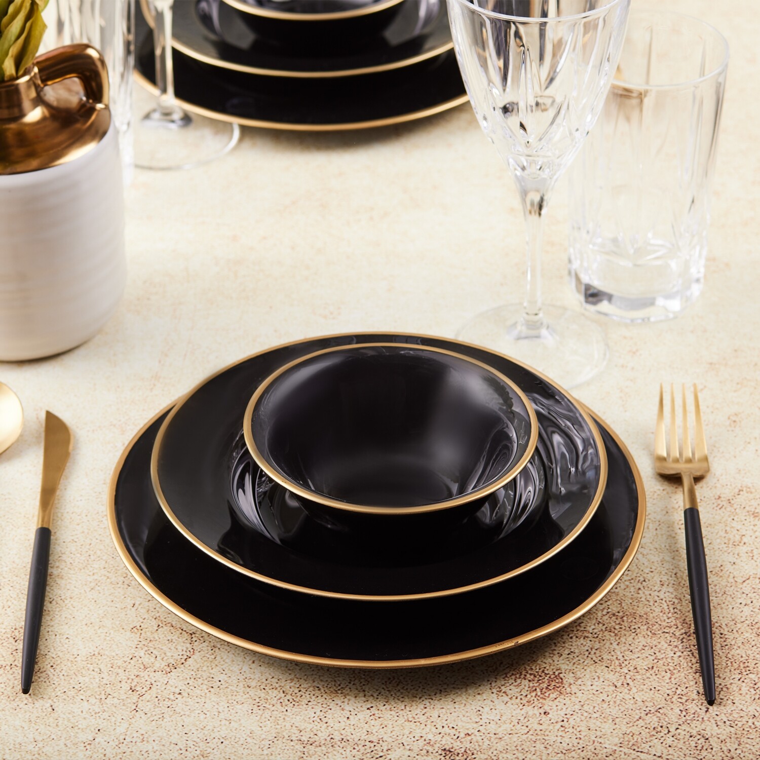 KARACA Retro V2 Black 18 Pieces Dinner Set