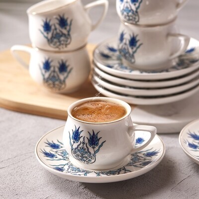 KARACA Iznik New Shape 6 Person Turkish Coffee Set