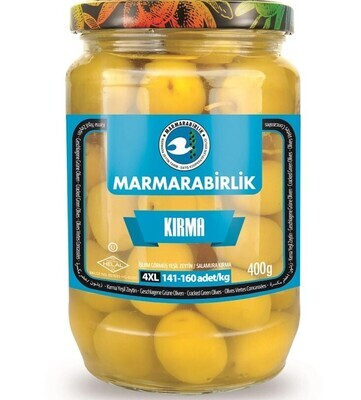 MB Marmara Birlik Green Olives 4XL Cracked Kirma (141-160) 400g Glass