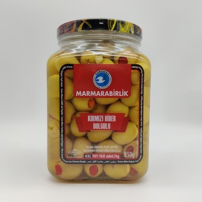 MB Marmara Birlik Green Olives 4XL with Pepper 850g Glass (141-160)