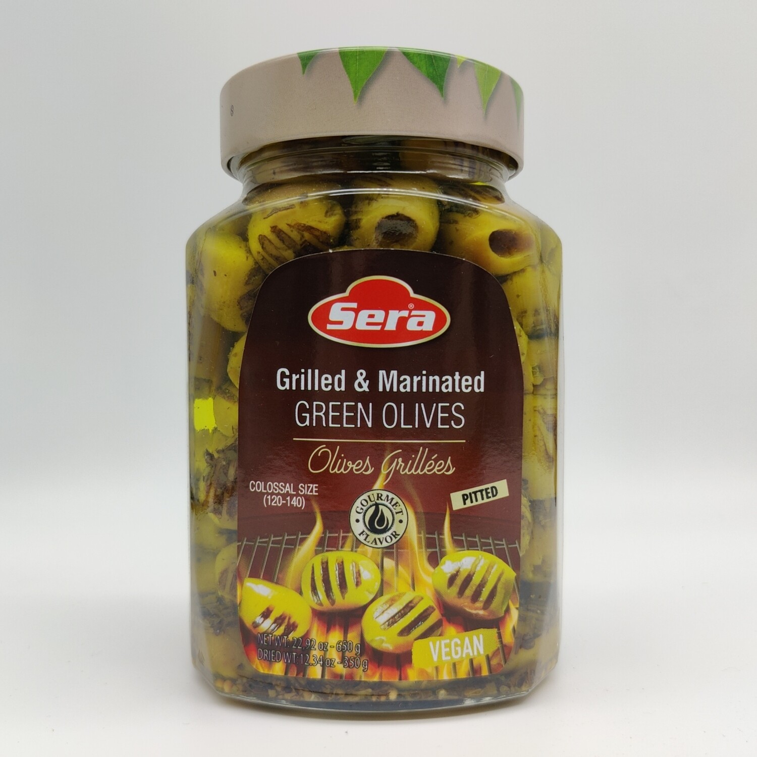 SERA Marinated &amp; Grilled Pitted Green Olives 700g/350g 750mL