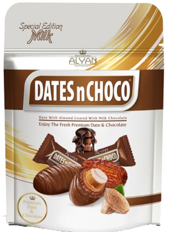 ALYAN DATES N CHOCO MILK CHOCOLATE COVERED DATES w ALMOND 90GR