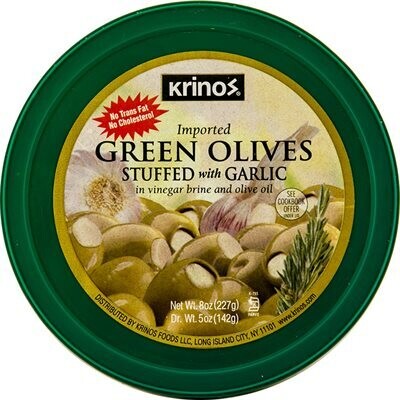 KRINOS Green Olives Stuffed With Garlic 8oz Cup