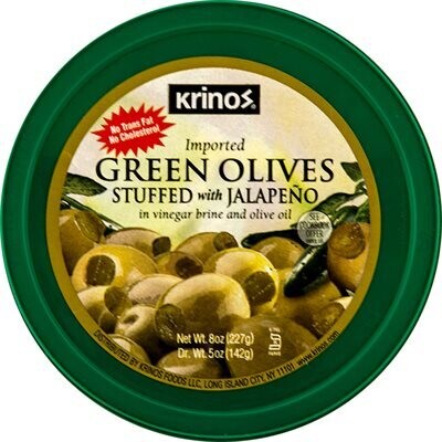 KRINOS Green Olives Stuffed With Jalapenos 8oz Cup