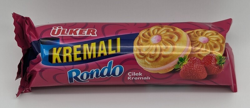 ULKER Rondo Cilekli Kremali Biskuvi - Sandwich Biscuits with Strawberry Cream 61g