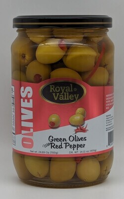 ROYAL VALLEY Green Olives with Red Pepper 700g Glass