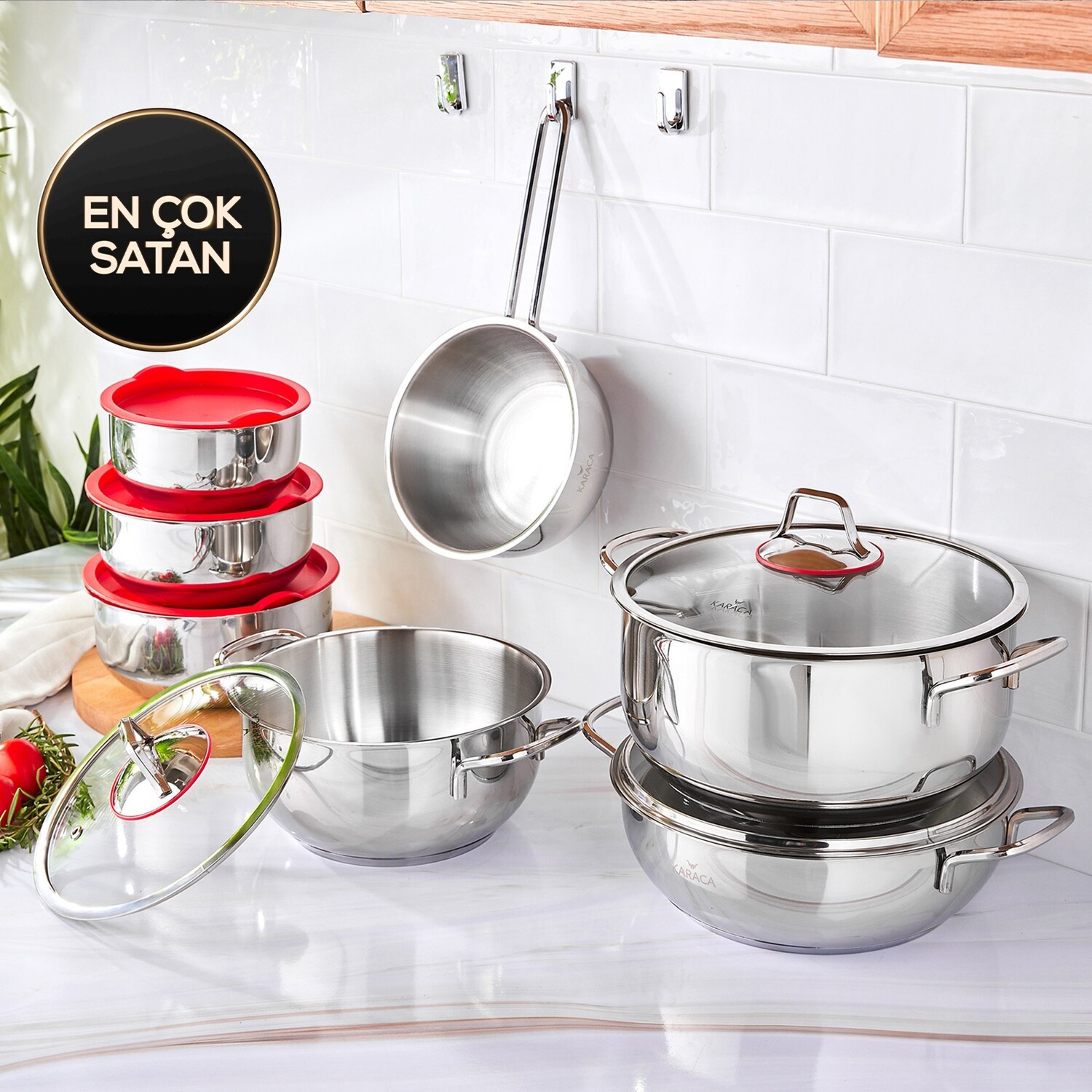 KARACA Cook Hide 13 Pieces Steel Cookware Set Red