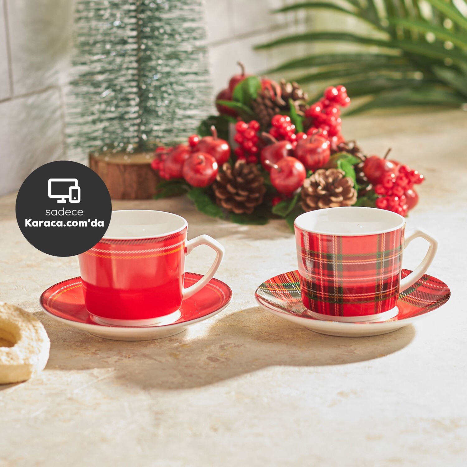 KARACA Ekose 2 Person Kahve Fincani - Turkish Coffee Set