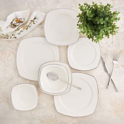 KARACA Adelia 24Pieces Platinium Half Square Dinnerware Set