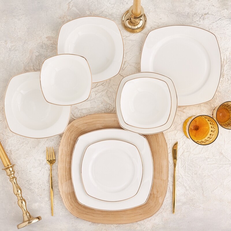 KARACA Adelia 24pcs Gold Half Square Dinnerware Set
