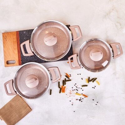 KARACA Biogranit Rosegold 6 Pieces Shallow Cookware Pan Set
