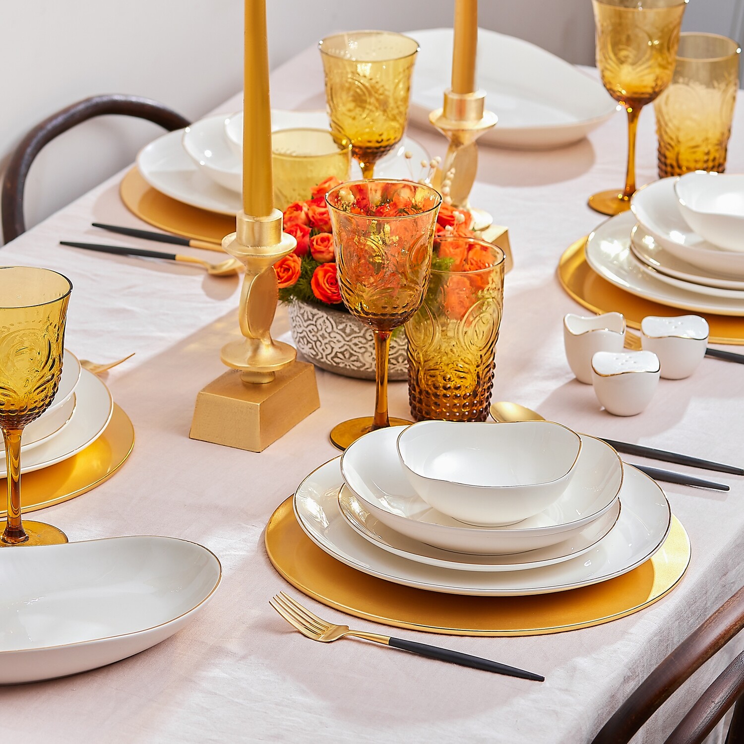 KARACA Streamline Middle Gold 56pcs Dinnerware Rnd
