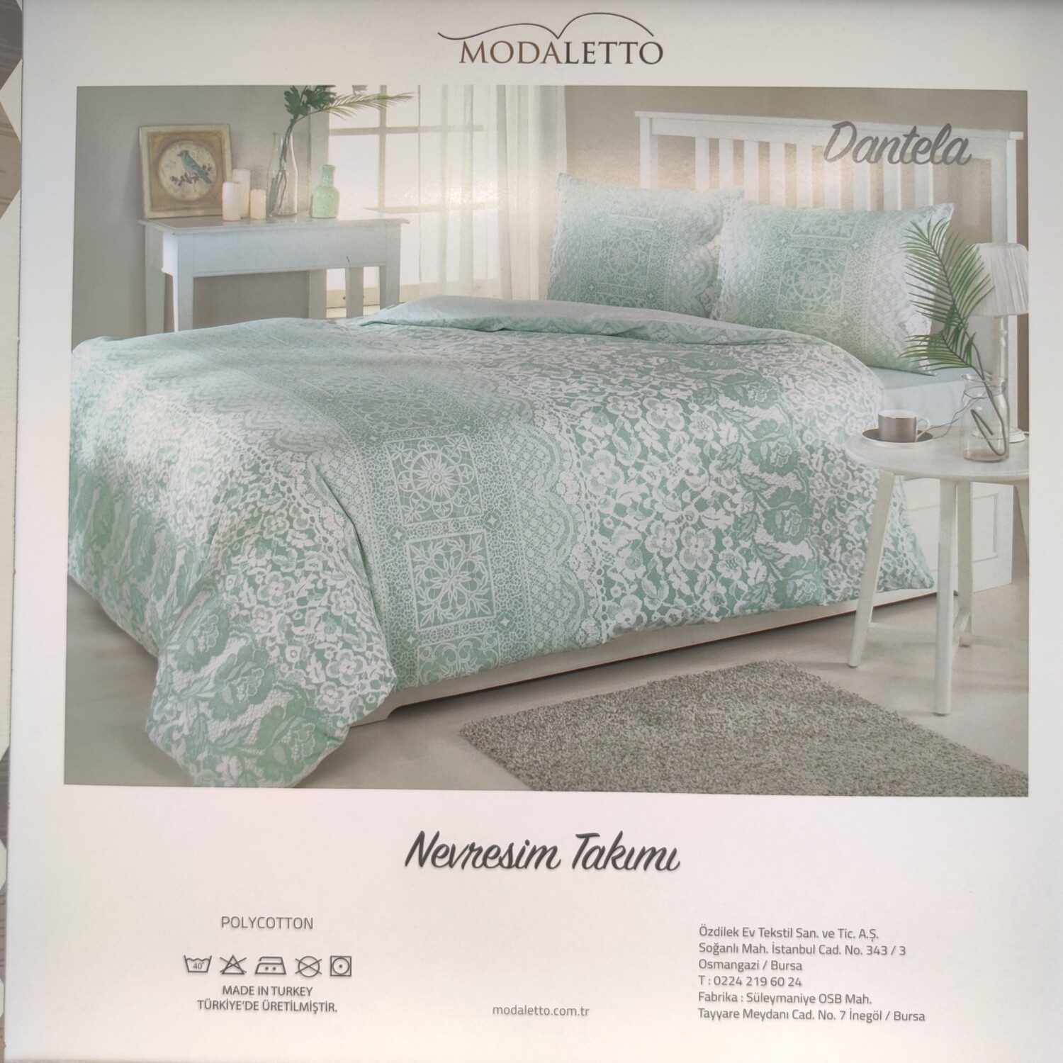 OZDILEK Nevresim Takimi - Linen Set.m.fashion Pc Tek Kisilik - Twin Mint Dantela