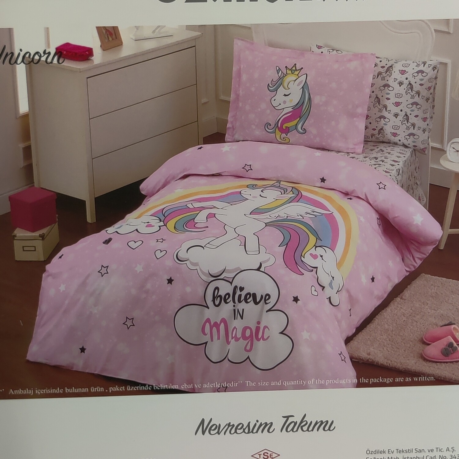 OZDILEK Nevresim Takimi - Linen Set Ranforce Tek Kisilik - Twin Pembe Unicorn