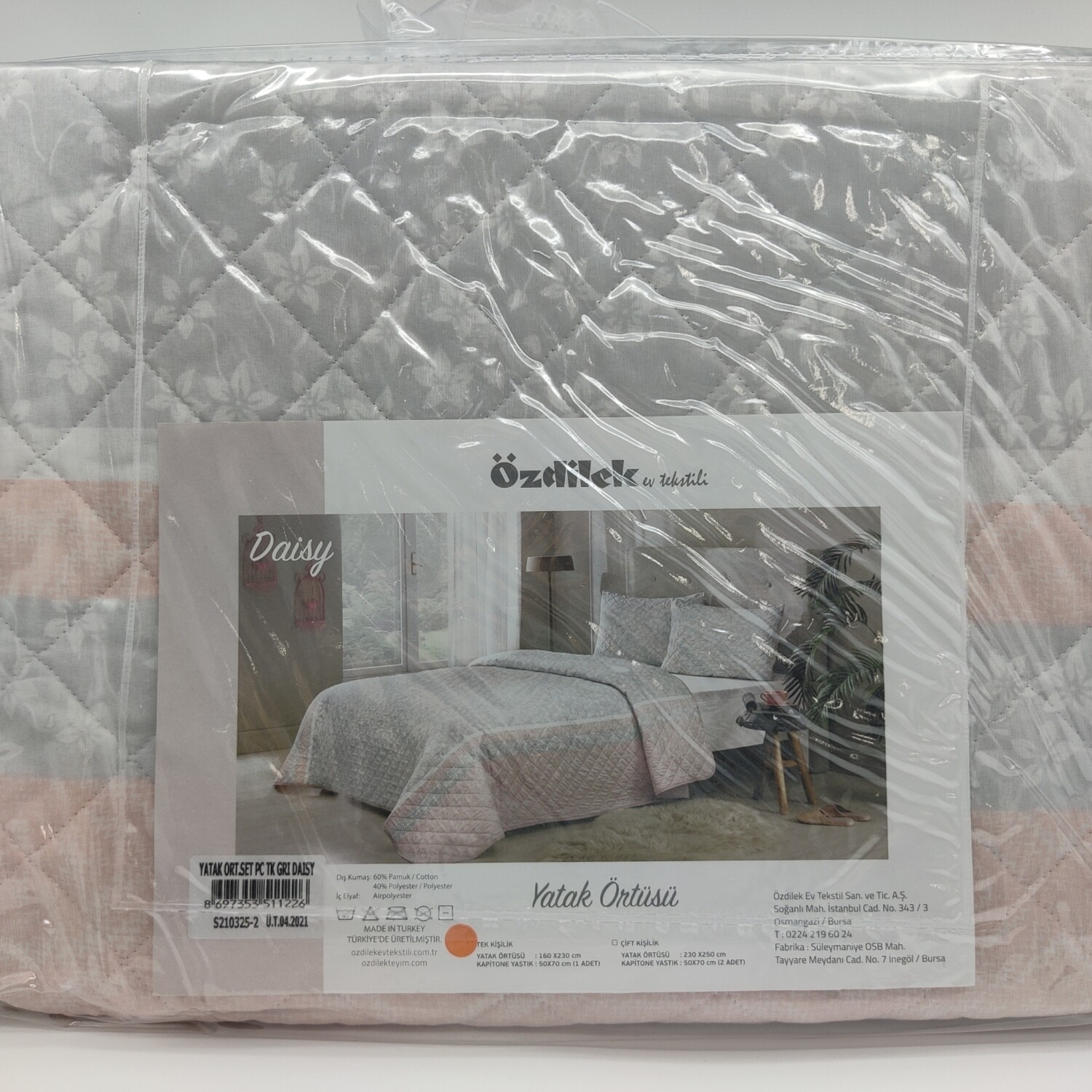 OZDILEK Yatak Ortusu Set - Bed Cover Set Pc Tek Kisilik - Twin Gri Daisy