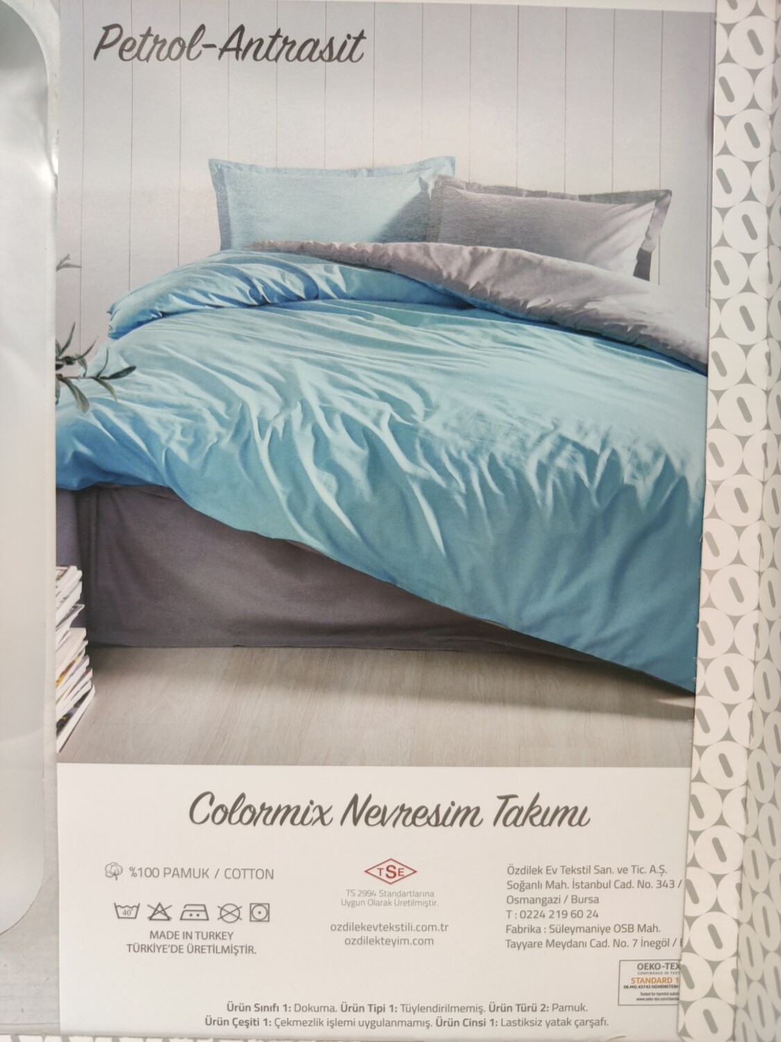 OZDILEK Nevresim Takimi - Linen Set Ranforce Cift Kisilik - Queen Petrol Antrasit Colormix Duz