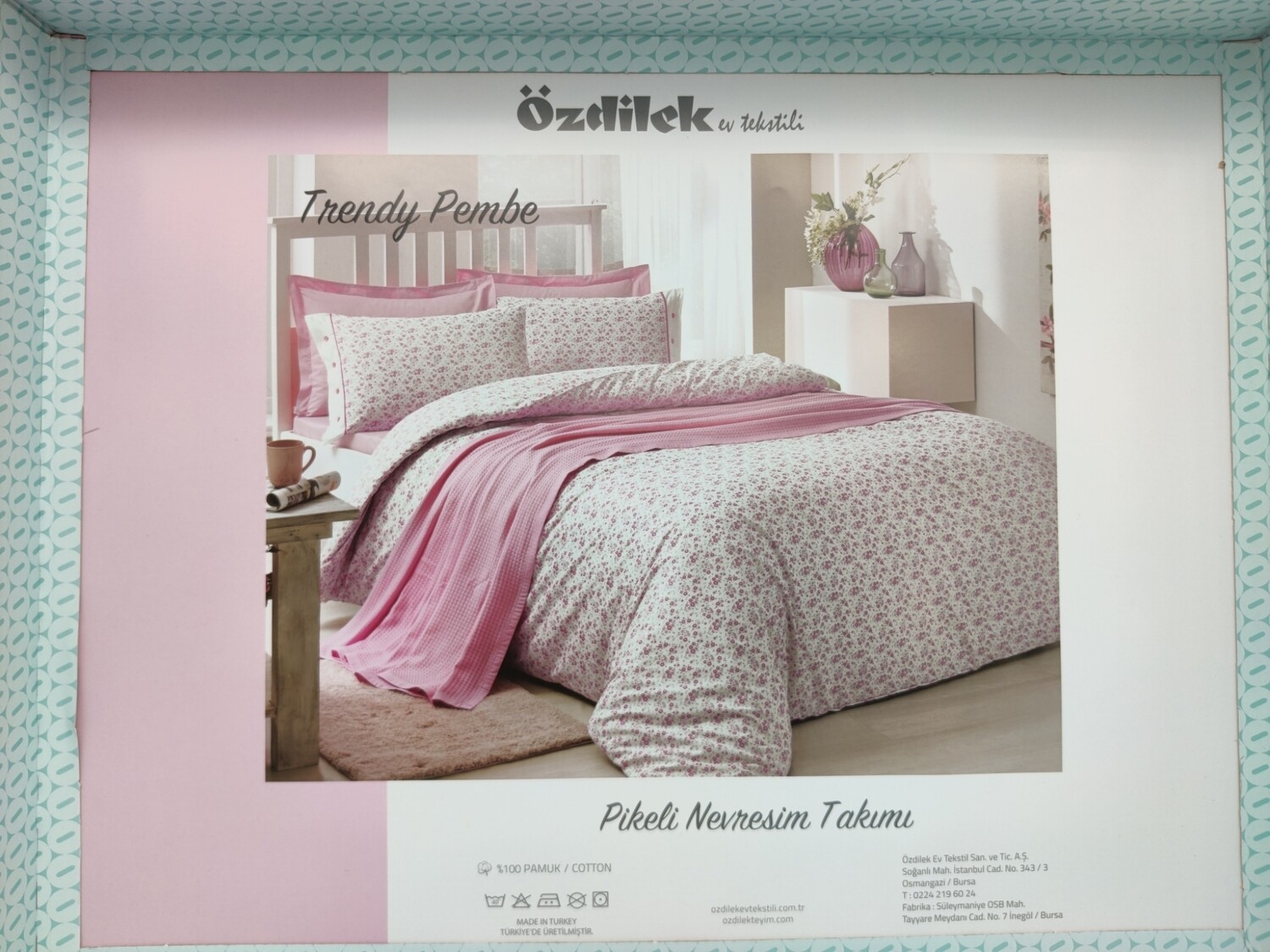 OZDILEK Nevresim Takimi - Linen Set.pikeli Ranforce Cift Kisilik - Queen Pembe Trendy