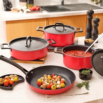 KARACA Bio Diamond Pro Japanese Red 7 Pieces Cookware Stew Pot Set