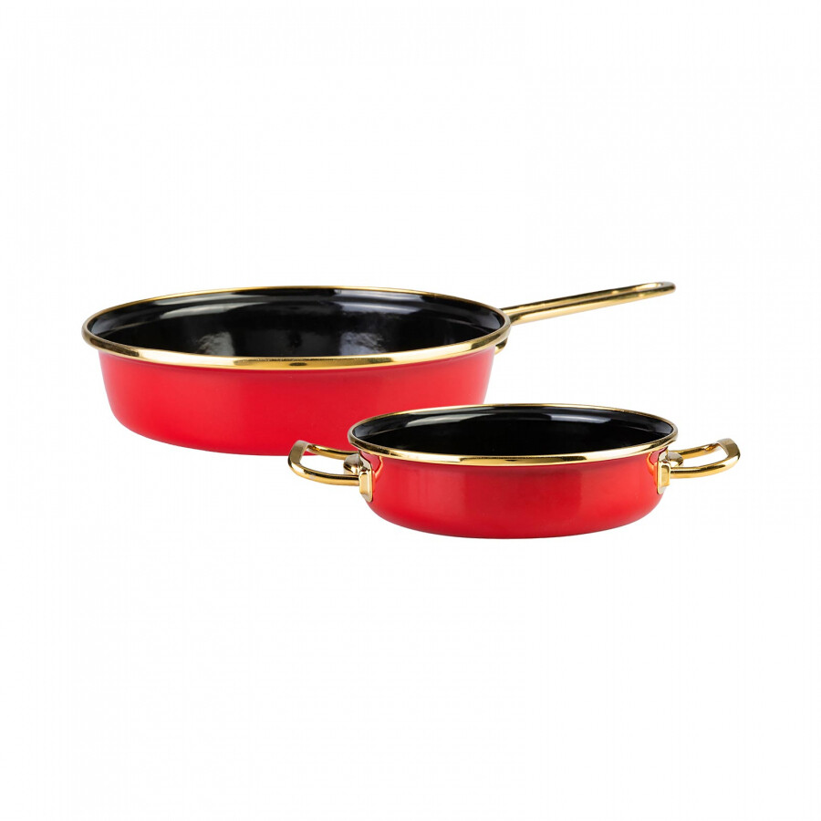 KARACA Retro Enamel Red Frying Pan Sahan Set