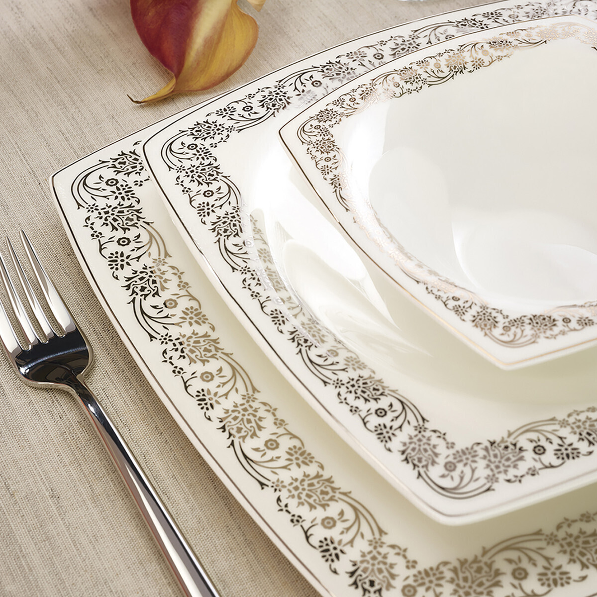 KARACA Fine Pearl Trove 62 Pieces Dinner Set Square