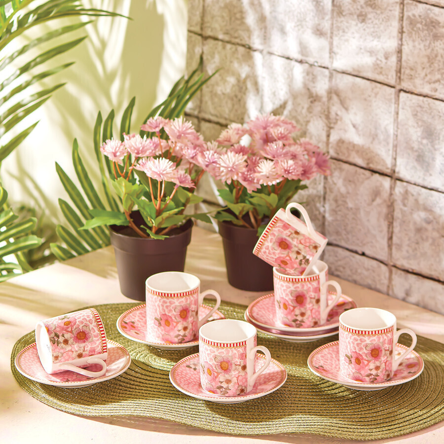 KARACA Diyara Pink 6 Person Turkish Coffee Set