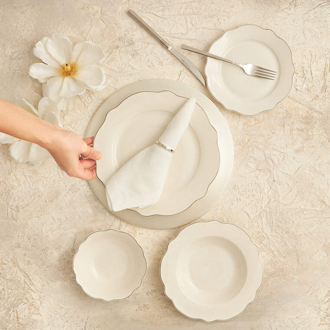 KARACA Almond Platin Line 24 Pieces Dinnerware Set