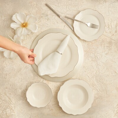 KARACA Almond Platin Line 24 Pieces Dinnerware Set