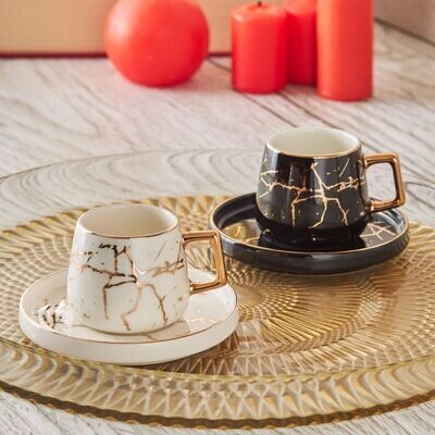 KARACA Marble Black White Coffee Cups Set Of 2 KARACA Marble Black White Coffee Cups Set Of 2