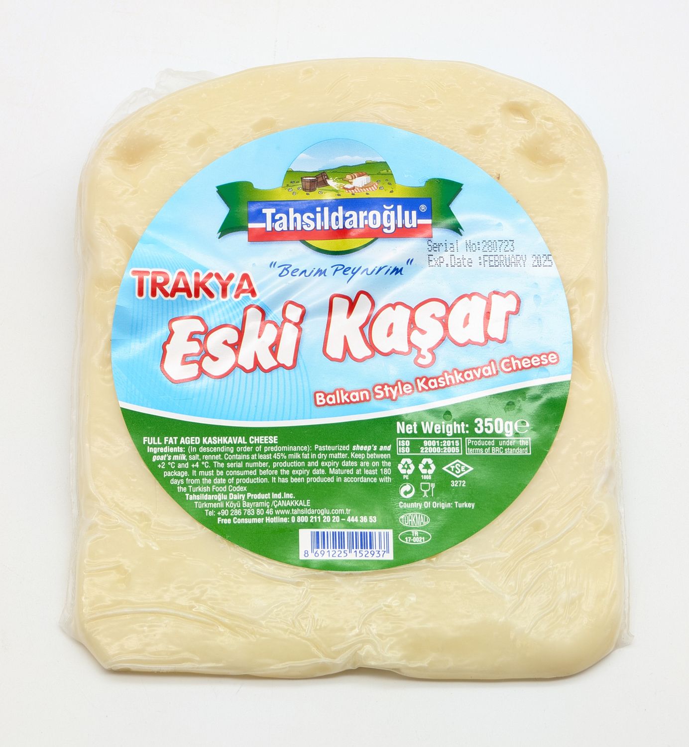 TAHSILDAROGLU Full Fat Aged Sheep  Kashkaval Cheese 350g Vac Pack - Trakya Eski Kasari
