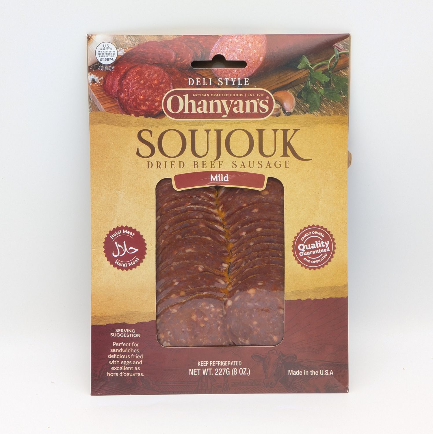 OHANYAN&#39;S Sliced Dried Beef Sausage Mild Soujouk 8oz (227g)