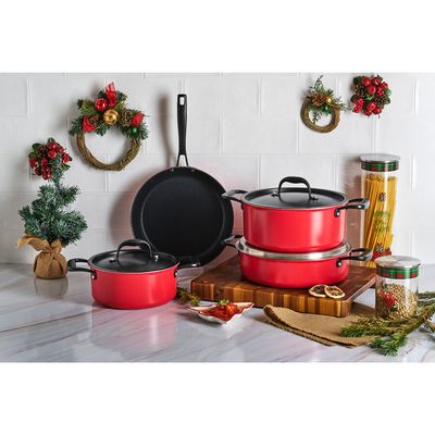 KARACA (OPEN BOX) Bio Diamond Pro Japanese Red 7pcs Tencere Seti - Cookware Set - Induction Safe