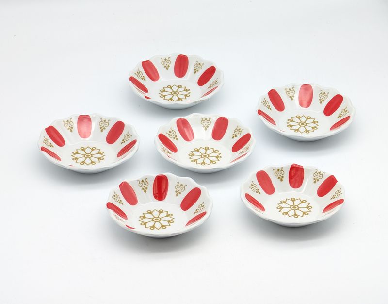 TRIA Melamine Red Tea Plate Set 6pcs - Melamin Kahveci Cay Tabagi Lux Kirmizi Desenli