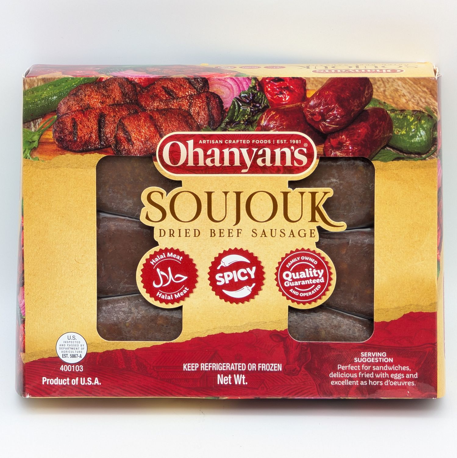 OHANYAN&#39;S Ohanyan Soujouk Sucuk Soujouk Acili Spicy Hot Halal Beef ~1lb