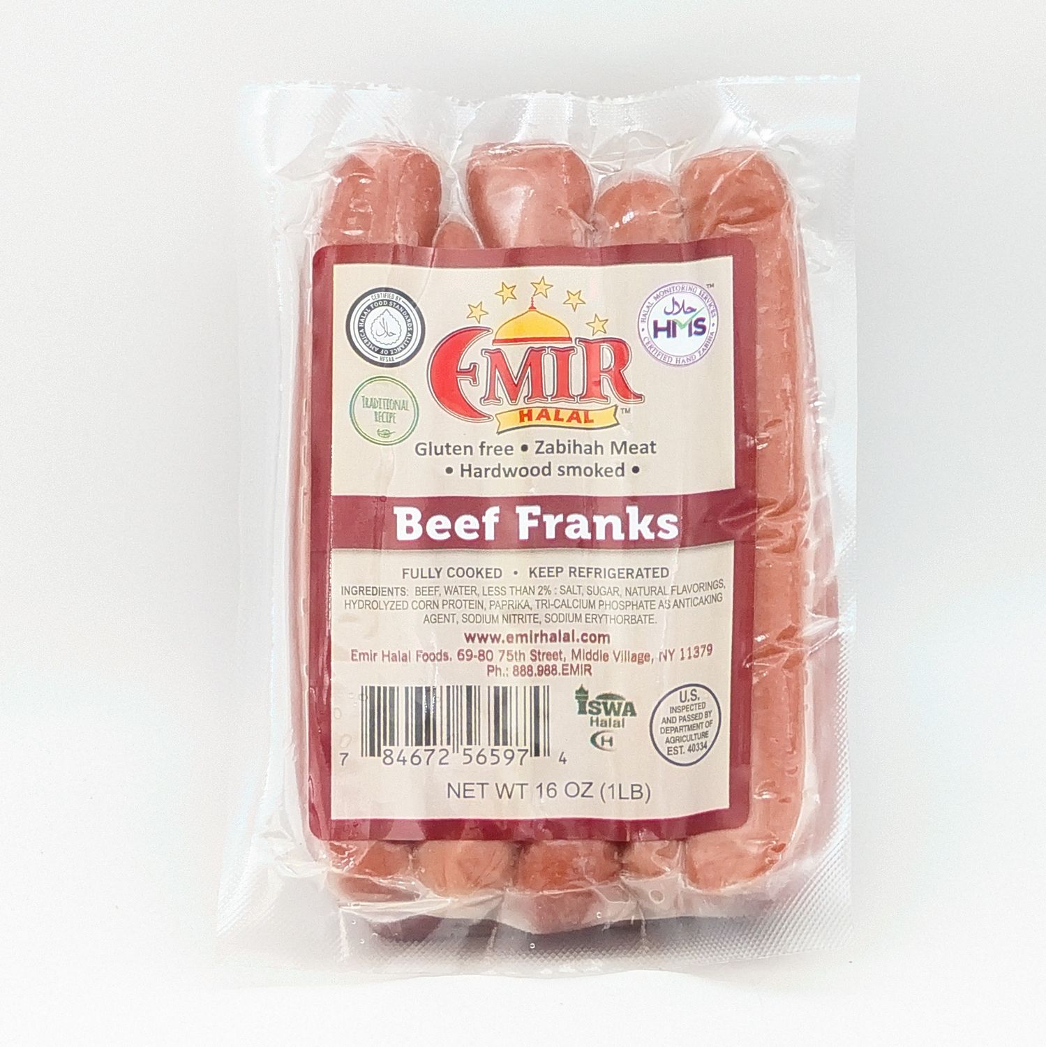 EMIR HALAL FOODS Hotdogs Beef Franks 16oz/1lb