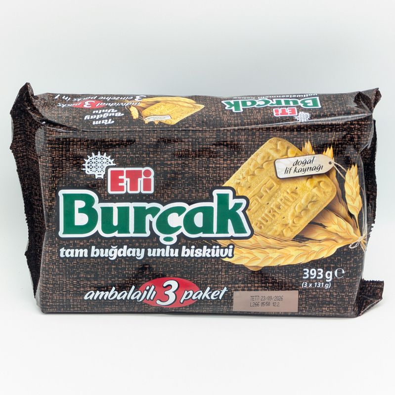 ETI Burcak Tam Bugday Unlu Biskuvi - Whole Wheat Flour Biscuits 393g (3 x 131g)