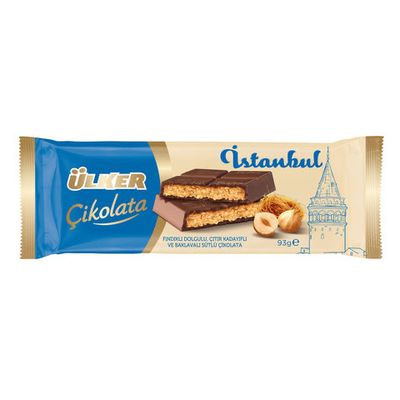 ULKER Istanbul Milk chocolate with hazelnut filling, crispy shredded kadaifi, and baklava 92gr