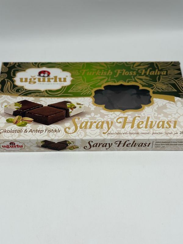 UGURLU Chocolate covered Turkish palace Halva with Turkish Pistachios 280g
