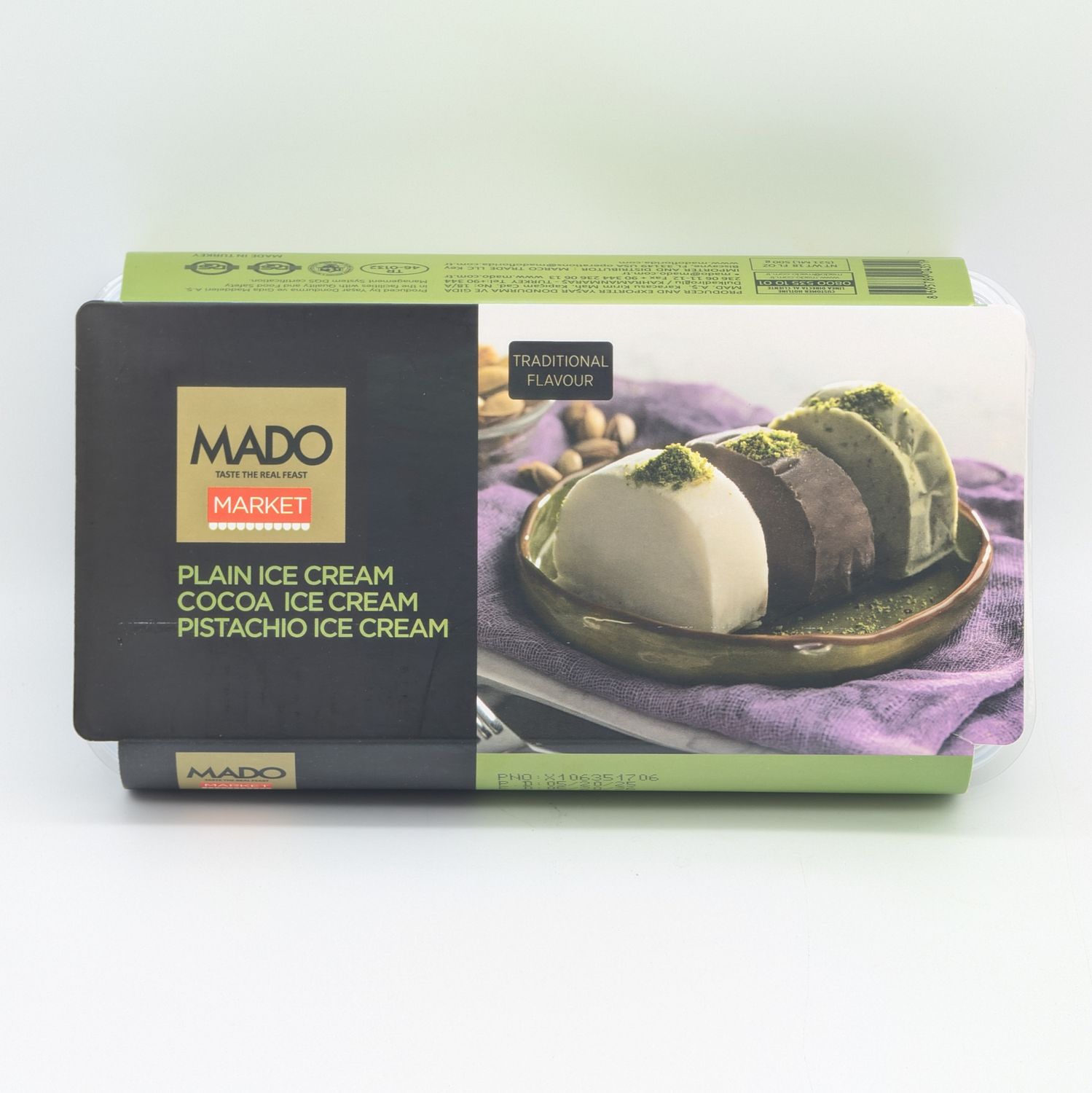MADO Ice Cream Chocolate Plain Pistachio - Dondurma Kakao Sade Fistik 500g