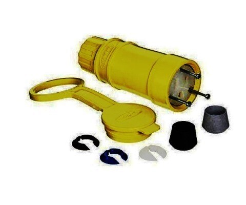 HBL15W47 Connector body straight blade 2P/3W 15A 125V (5-15R) elasto-grip watertight yellow Hubbell