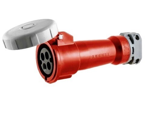 HBL430C7W Pin and sleeve connector 3P4W 30A 480V 3PH watertight IEC red Hubbell