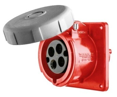 HBL430R7W Pin and sleeve receptacle 3P4W 30A 480V 3PH IEC watertight red Hubbell