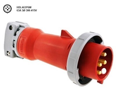HBL463P6W Pin and sleeve plug 3P4W 63A 380/415V IEC red Hubbell