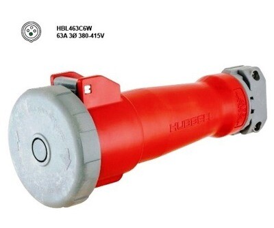 HBL463C6W Pin and sleeve connector 3P4W 63A 380/415V IEC red Hubbell