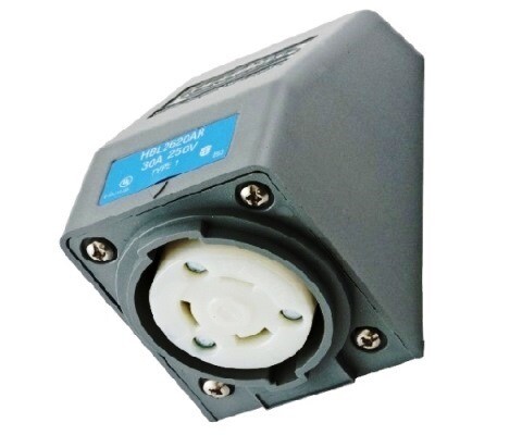 HBL2620AR Receptacle twist-lock 2P3W 30A 250V safety-shroud (L6-30R) gray Hubbell